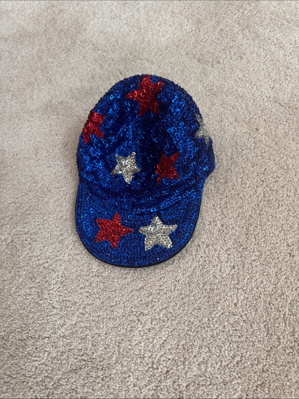 Sequin Star Baseball Cap - Blue with Red & Silver Stars